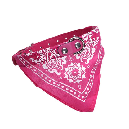 Adjustable PU Leather Dog and Cat Collar with Bandana – Soft Printed Pet Scarf Collar