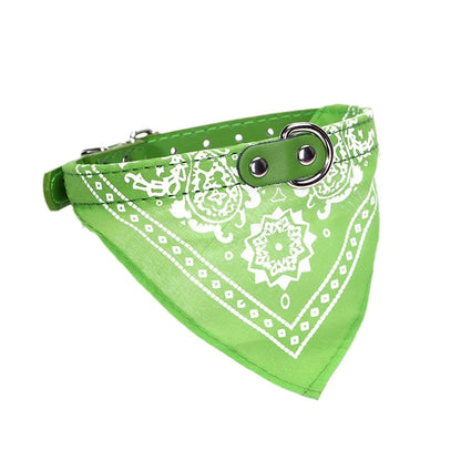 Adjustable PU Leather Dog and Cat Collar with Bandana – Soft Printed Pet Scarf Collar