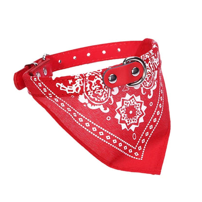 Adjustable PU Leather Dog and Cat Collar with Bandana – Soft Printed Pet Scarf Collar