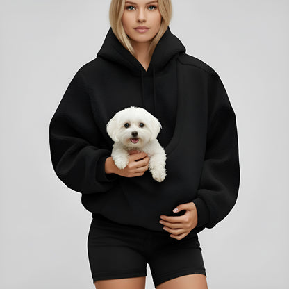 Unisex Hooded Plush Sweatshirt with Pet Kangaroo Pocket – Cozy Pullover for Cats & Dogs