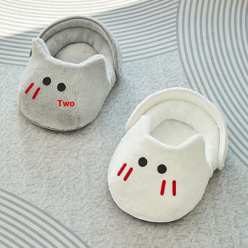 Cat Nest Bed with Bunny Slipper Design and Soft PP Cotton Filling