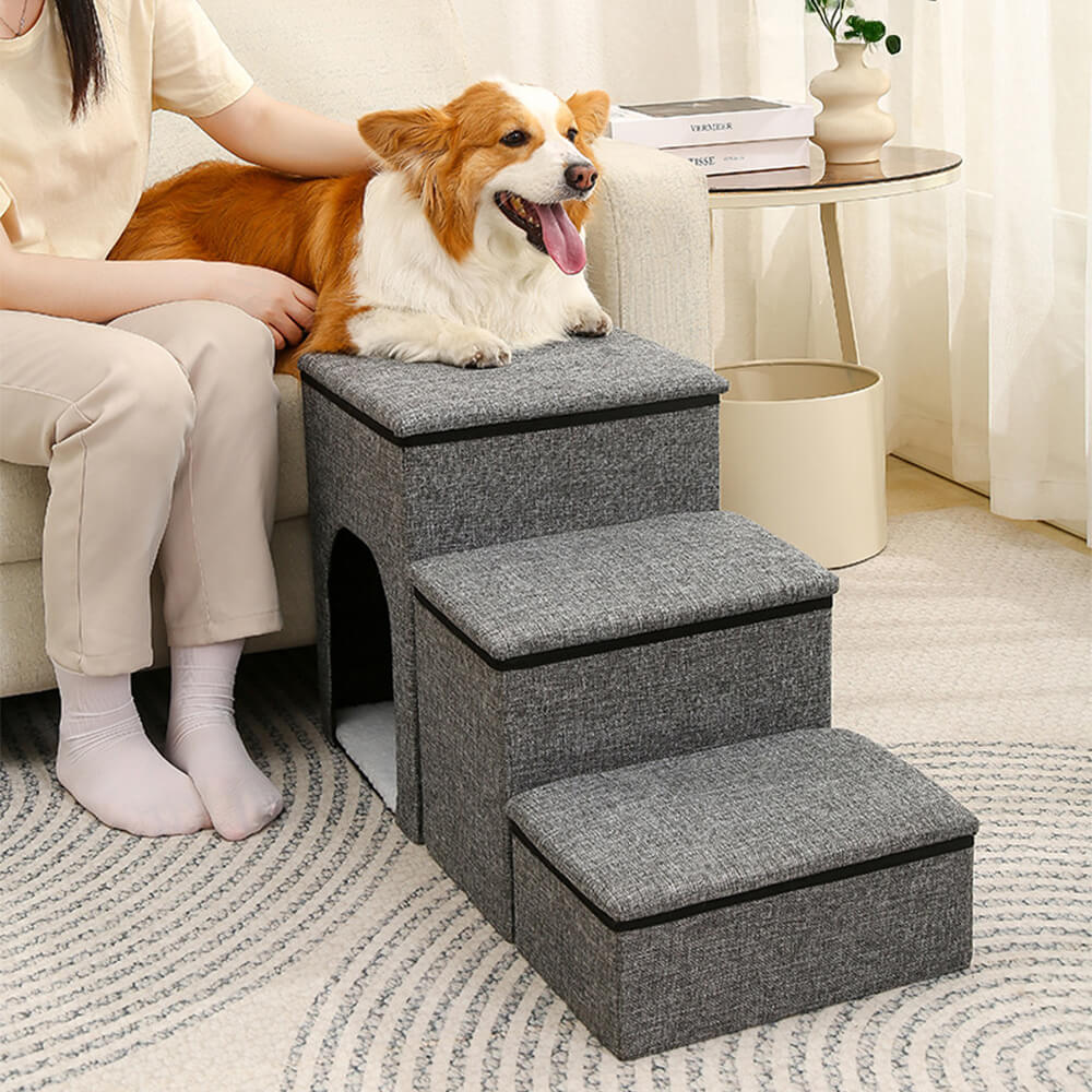 Foldable Multi-Functional Dog Stairs with Storage and Built-In Condo