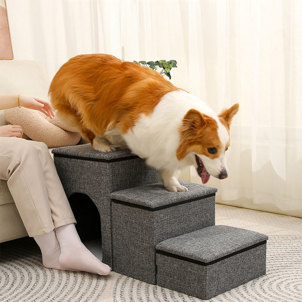Foldable Multi-Functional Dog Stairs with Storage and Built-In Condo