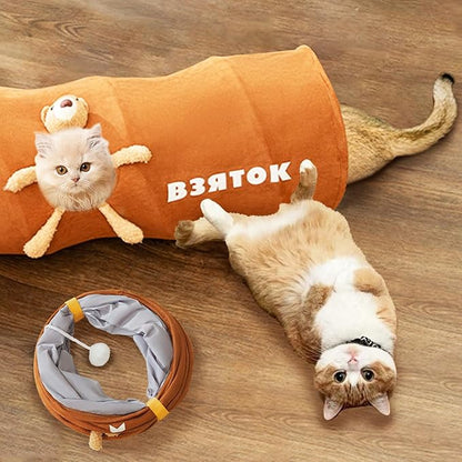 Milo™ Foldable Cat Play Tunnel with Plush Toy and Multiple Openings