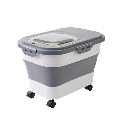 Foldable Pet Food Storage Bin with Wheels and Airtight Seal