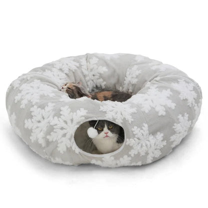 Foldable Cat Tunnel with Soft Bed and Interactive Play Design