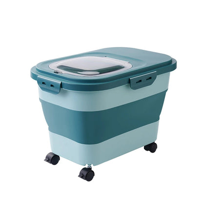 Foldable Pet Food Storage Bin with Wheels and Airtight Seal