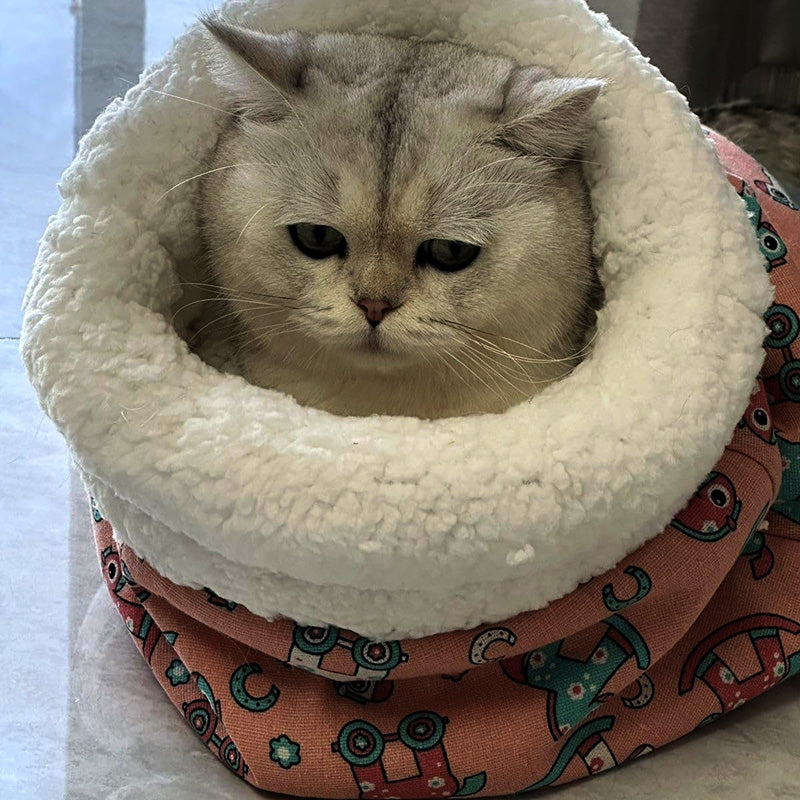 Plush 3-in-1 Cat Sleeping Bag Tunnel and Soft Bed Pad