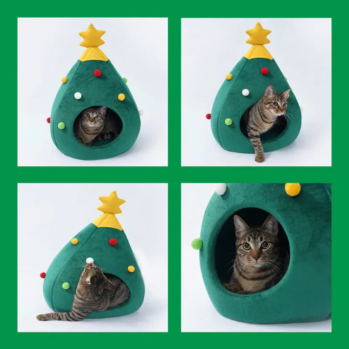 Christmas Pet House with Soft Plush Cushion and Non-Slip Base