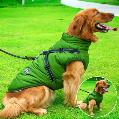 Waterproof Winter Dog Jacket with Built-In Harness and Sherpa Lining