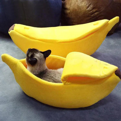 Mango™ Banana-Shaped Pet Bed with Plush Comfort and Semi-Enclosed Design