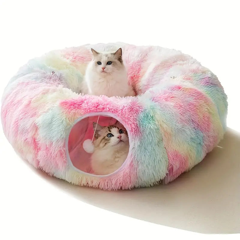 Foldable Cat Tunnel with Soft Bed and Interactive Play Design