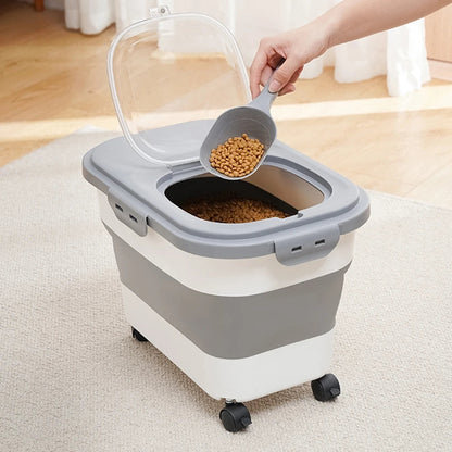 Foldable Pet Food Storage Bin with Wheels and Airtight Seal