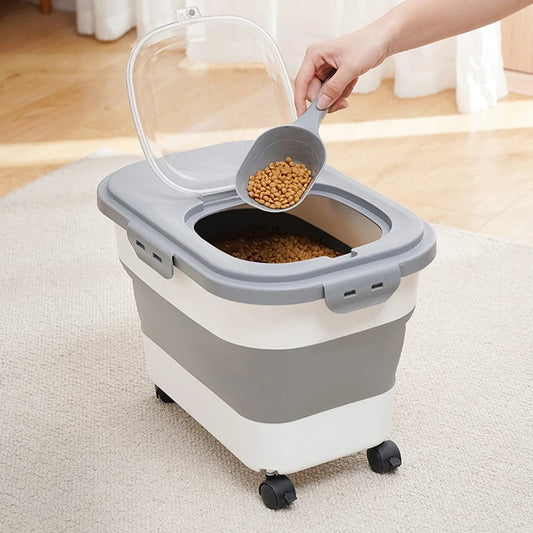 Foldable Pet Food Storage Bin with Wheels and Airtight Seal