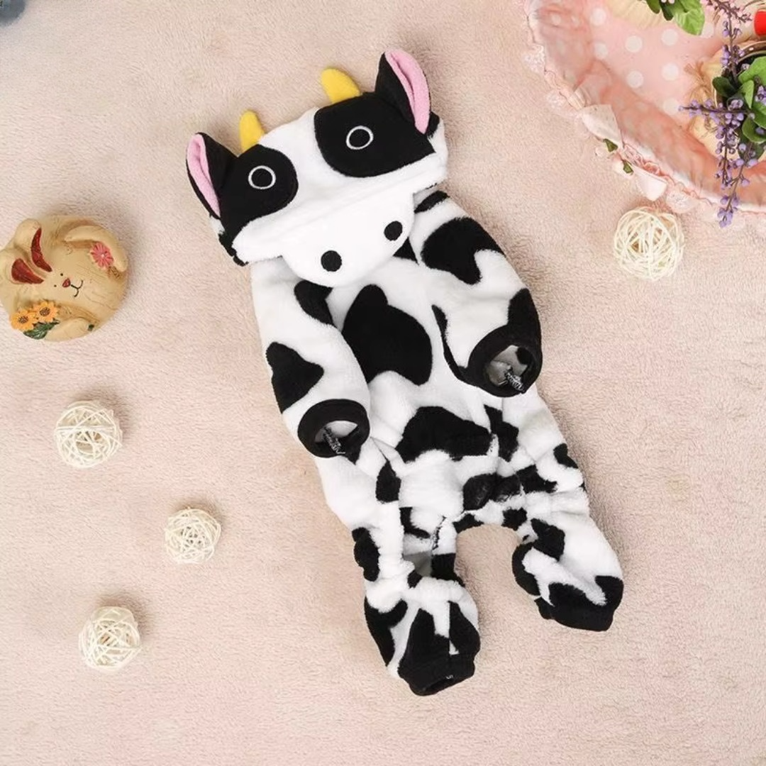 Warm Cow-Themed Pet Outfit – Soft Four-Legged Fleece Clothing for Dogs & Cats