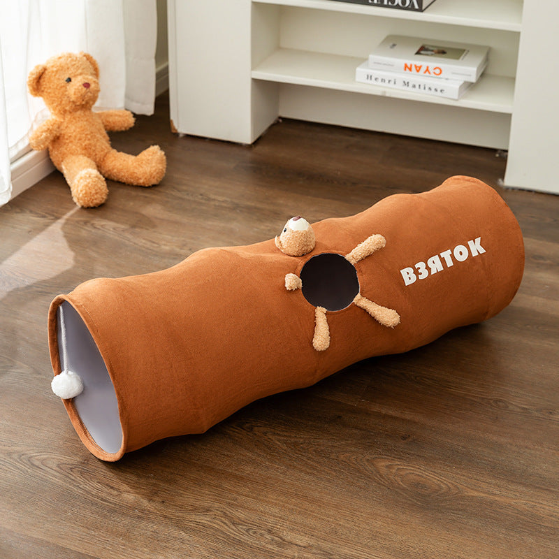 Milo™ Foldable Cat Play Tunnel with Plush Toy and Multiple Openings