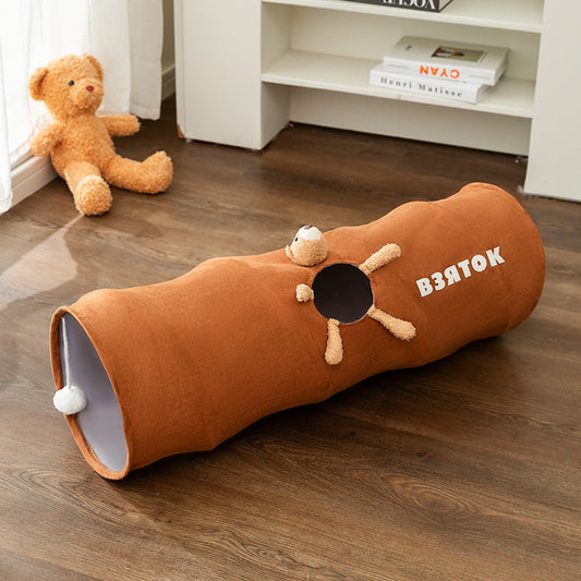 Milo™ Foldable Cat Play Tunnel with Plush Toy and Multiple Openings