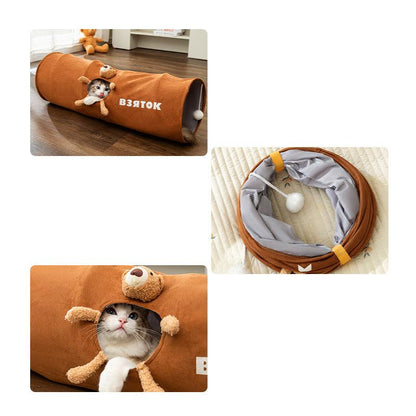 Milo™ Foldable Cat Play Tunnel with Plush Toy and Multiple Openings