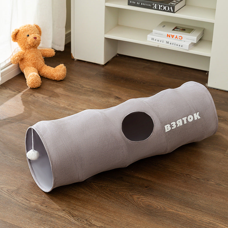 Milo™ Foldable Cat Play Tunnel with Plush Toy and Multiple Openings