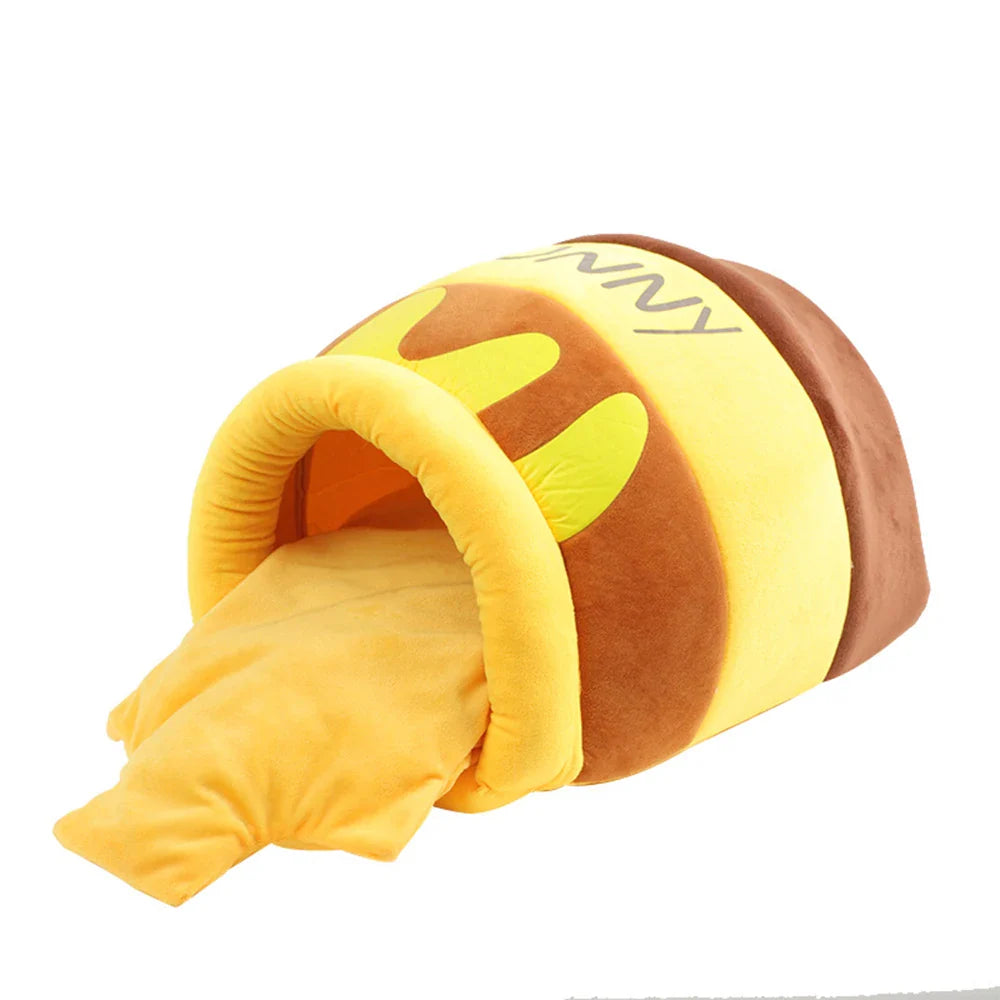 Honey Jar Plush Cat Bed Cozy Coral Fleece Hideaway for Small Cats and Kittens