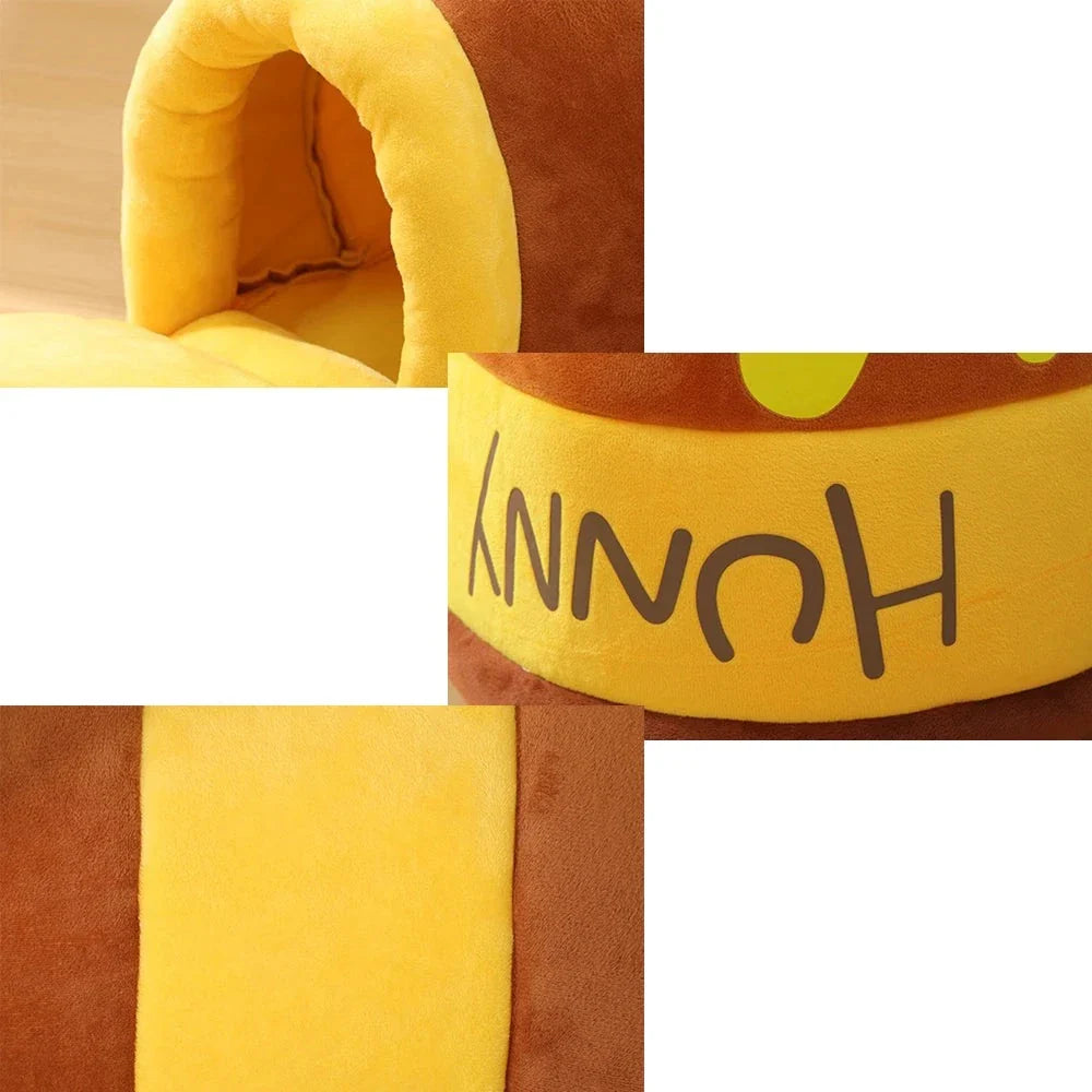 Honey Jar Plush Cat Bed Cozy Coral Fleece Hideaway for Small Cats and Kittens