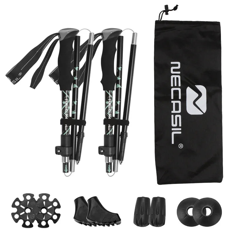 2 Pcs Ultralight 5-Section Folding Trekking Poles for Hiking & Climbing