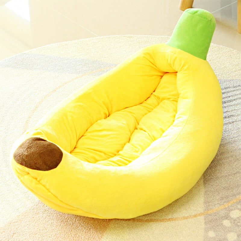 Banana Pet Bed with Soft Plush Cushion and Removable Liner