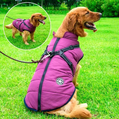 Waterproof Winter Dog Jacket with Built-In Harness and Sherpa Lining