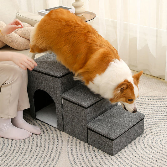 Foldable Multi-Functional Dog Stairs with Storage and Built-In Condo