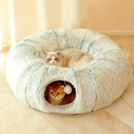Foldable Cat Tunnel with Soft Bed and Interactive Play Design
