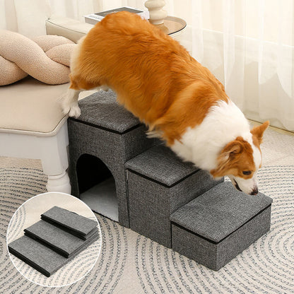 Foldable Multi-Functional Dog Stairs with Storage and Built-In Condo