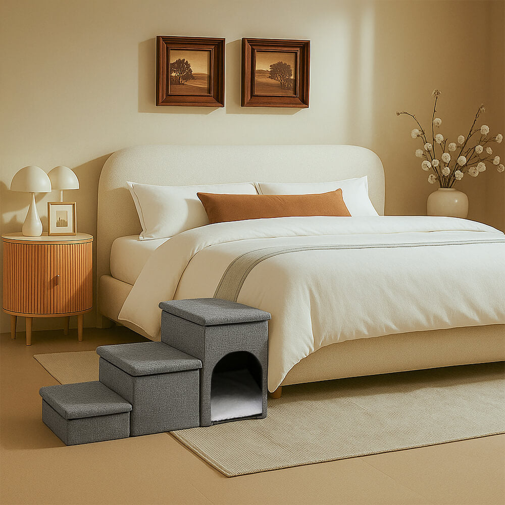 Foldable Multi-Functional Dog Stairs with Storage and Built-In Condo