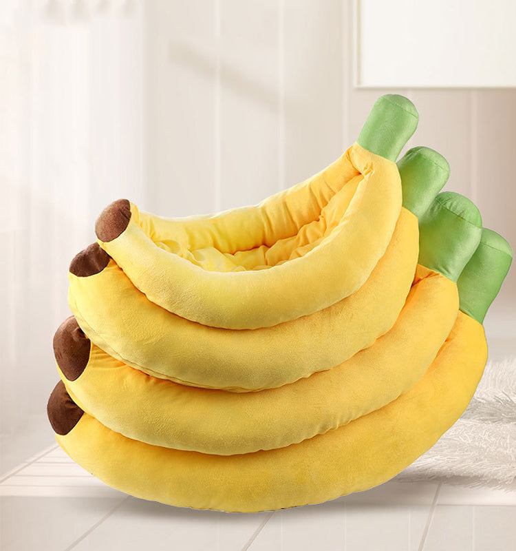 Banana Pet Bed with Soft Plush Cushion and Removable Liner