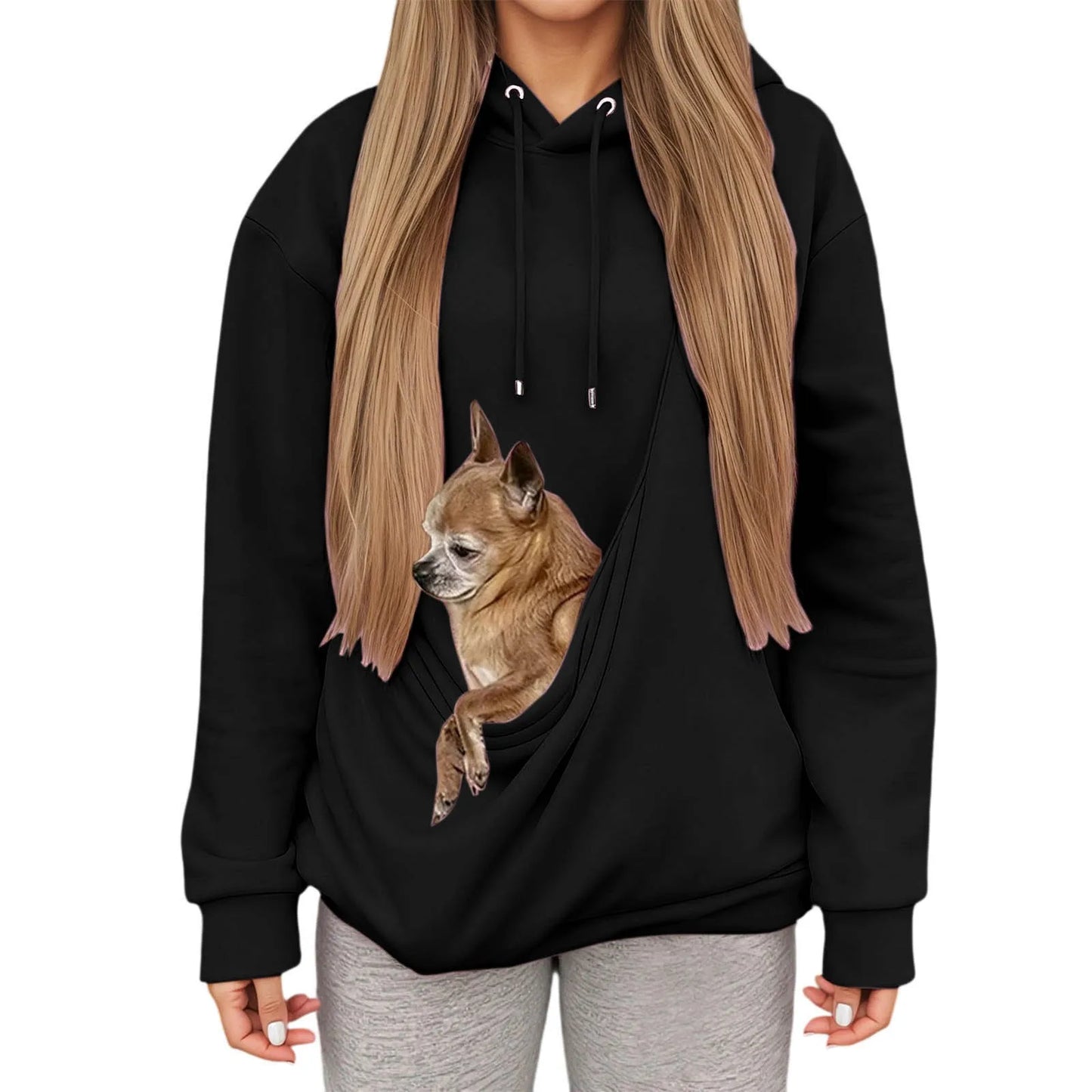 Women’s Casual Hoodie with Pet Carrier Pocket – Cozy Hooded Sweatshirt for Cats & Dogs