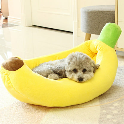 Banana Pet Bed with Soft Plush Cushion and Removable Liner