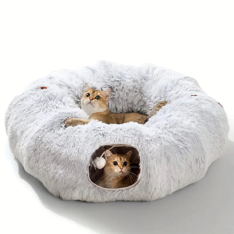 Foldable Cat Tunnel with Soft Bed and Interactive Play Design