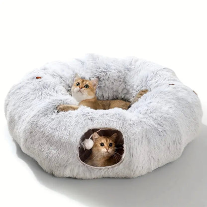 Foldable Cat Tunnel with Soft Bed and Interactive Play Design