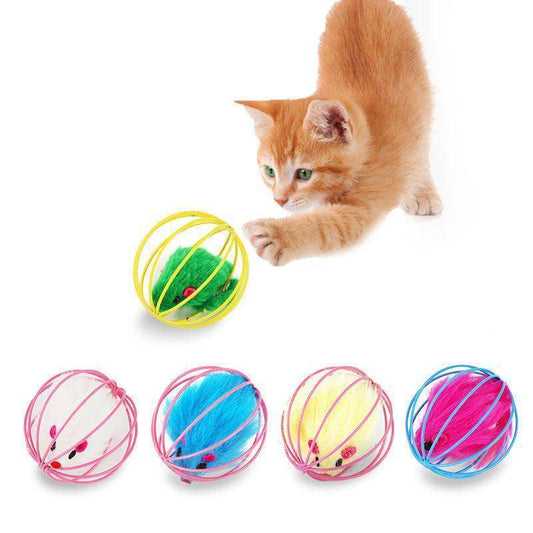 Plush Cage Mouse Cat Toy – Interactive Rolling Ball for Active Play