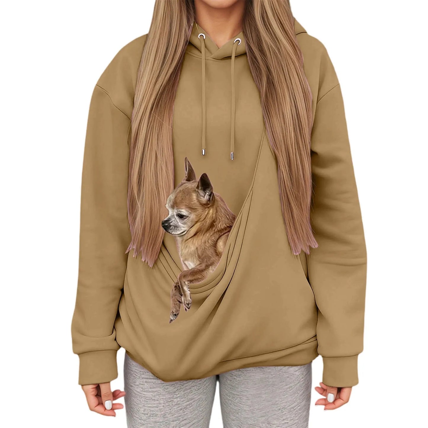 Women’s Casual Hoodie with Pet Carrier Pocket – Cozy Hooded Sweatshirt for Cats & Dogs