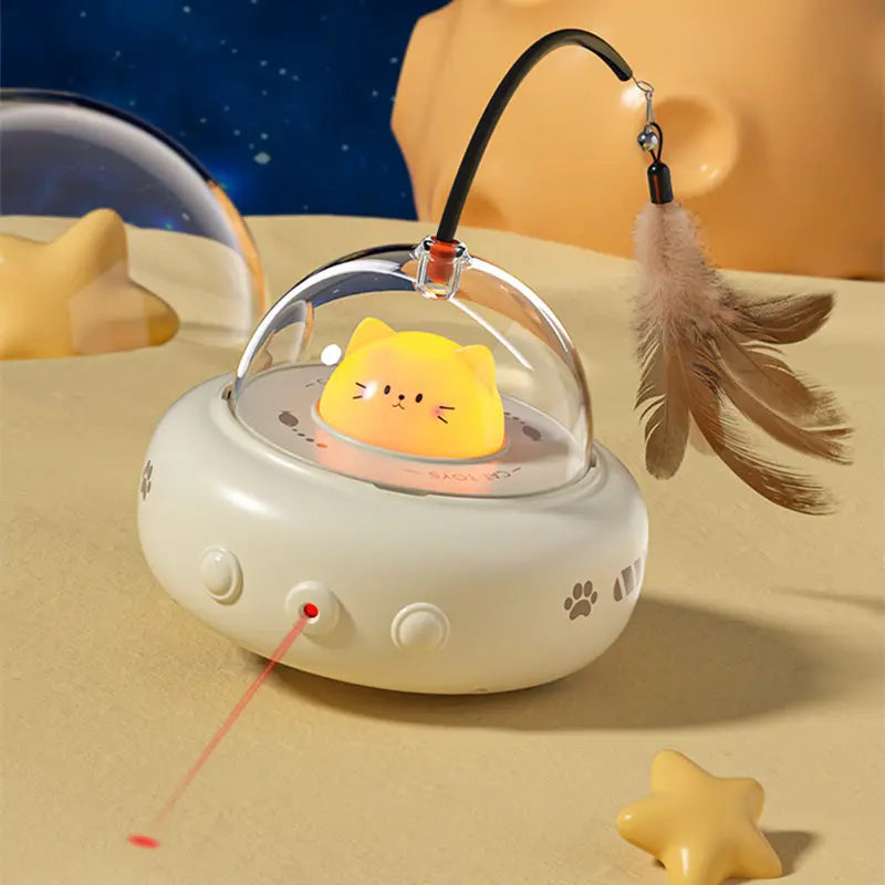 Nova™ UFO Cat Laser Toy with Interactive Feather and Random Beam Movement