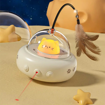 Nova™ UFO Cat Laser Toy with Interactive Feather and Random Beam Movement