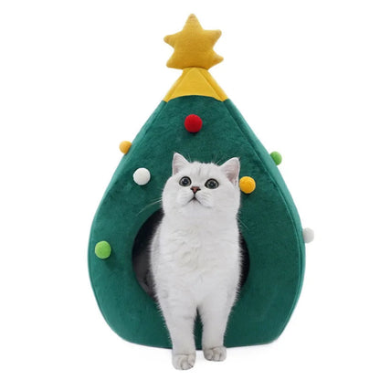 Christmas Pet House with Soft Plush Cushion and Non-Slip Base