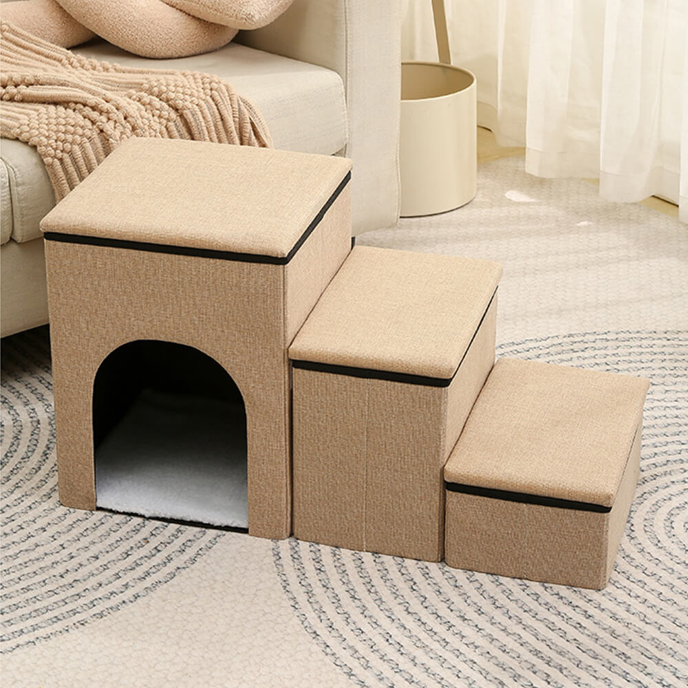 Foldable Multi-Functional Dog Stairs with Storage and Built-In Condo
