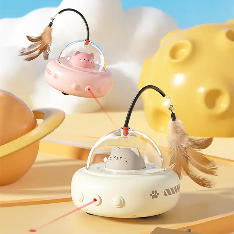 Nova™ UFO Cat Laser Toy with Interactive Feather and Random Beam Movement