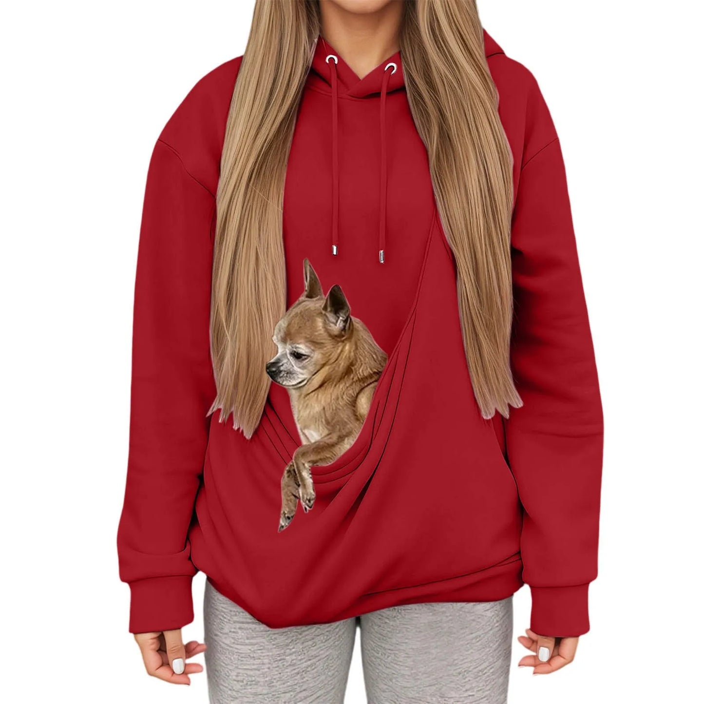 Women’s Casual Hoodie with Pet Carrier Pocket – Cozy Hooded Sweatshirt for Cats & Dogs