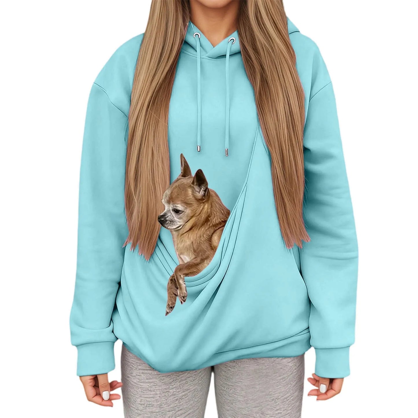 Women’s Casual Hoodie with Pet Carrier Pocket – Cozy Hooded Sweatshirt for Cats & Dogs