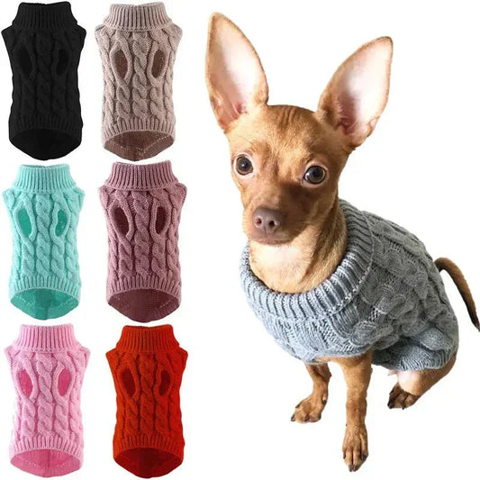 Knitted Dog Sweater with Warm Turtleneck for Small and Medium Pets