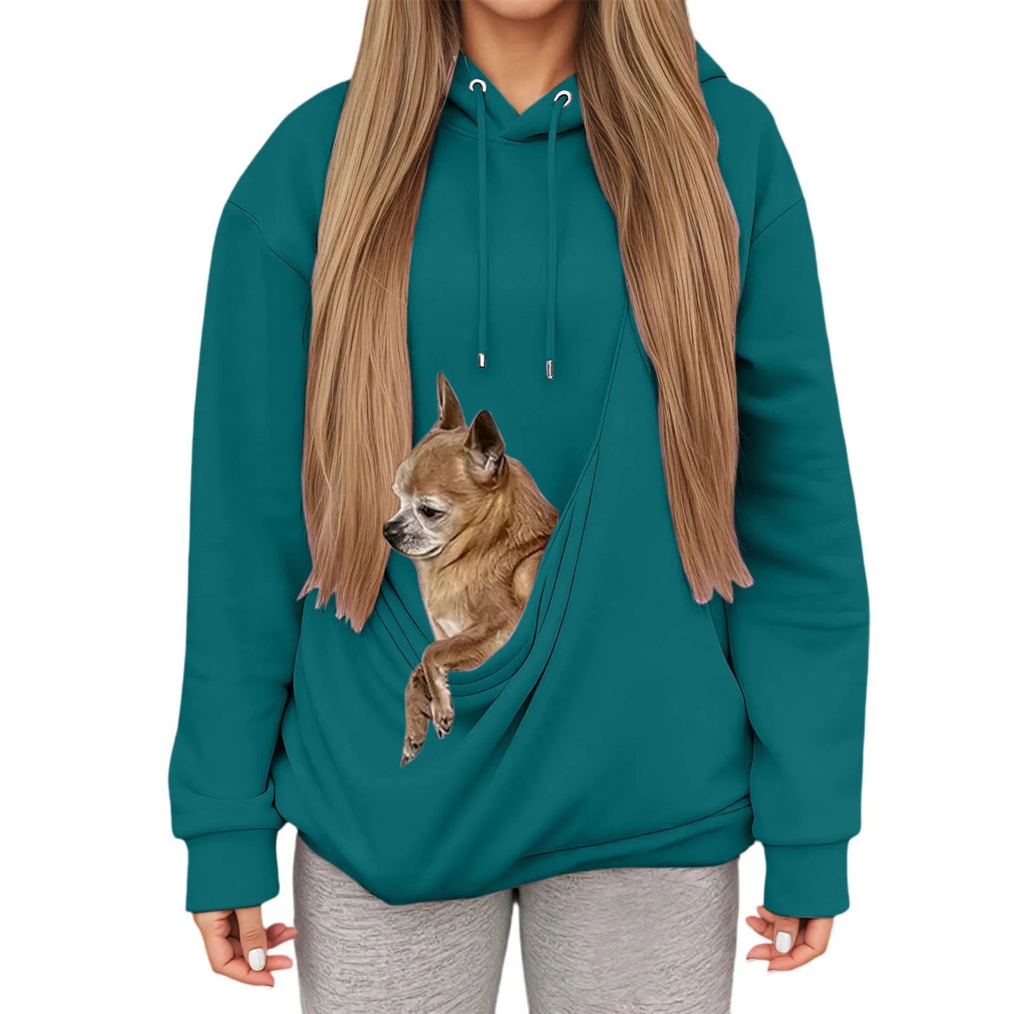 Women’s Casual Hoodie with Pet Carrier Pocket – Cozy Hooded Sweatshirt for Cats & Dogs