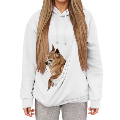 Women’s Casual Hoodie with Pet Carrier Pocket – Cozy Hooded Sweatshirt for Cats & Dogs